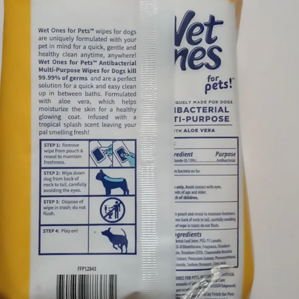 Wet ones for pets 100 wipes kills 99.99 of Germs